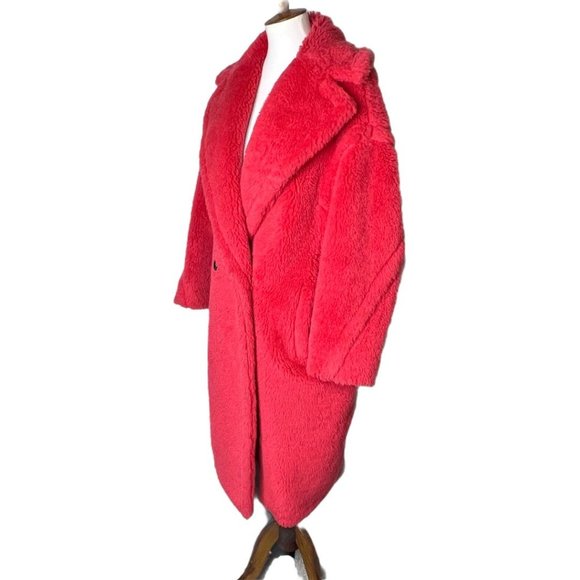 MAX MARA Teddy Bear Icon Coral Red Tedgirl Faux Fur Coat Size S - Picture 8 of 14